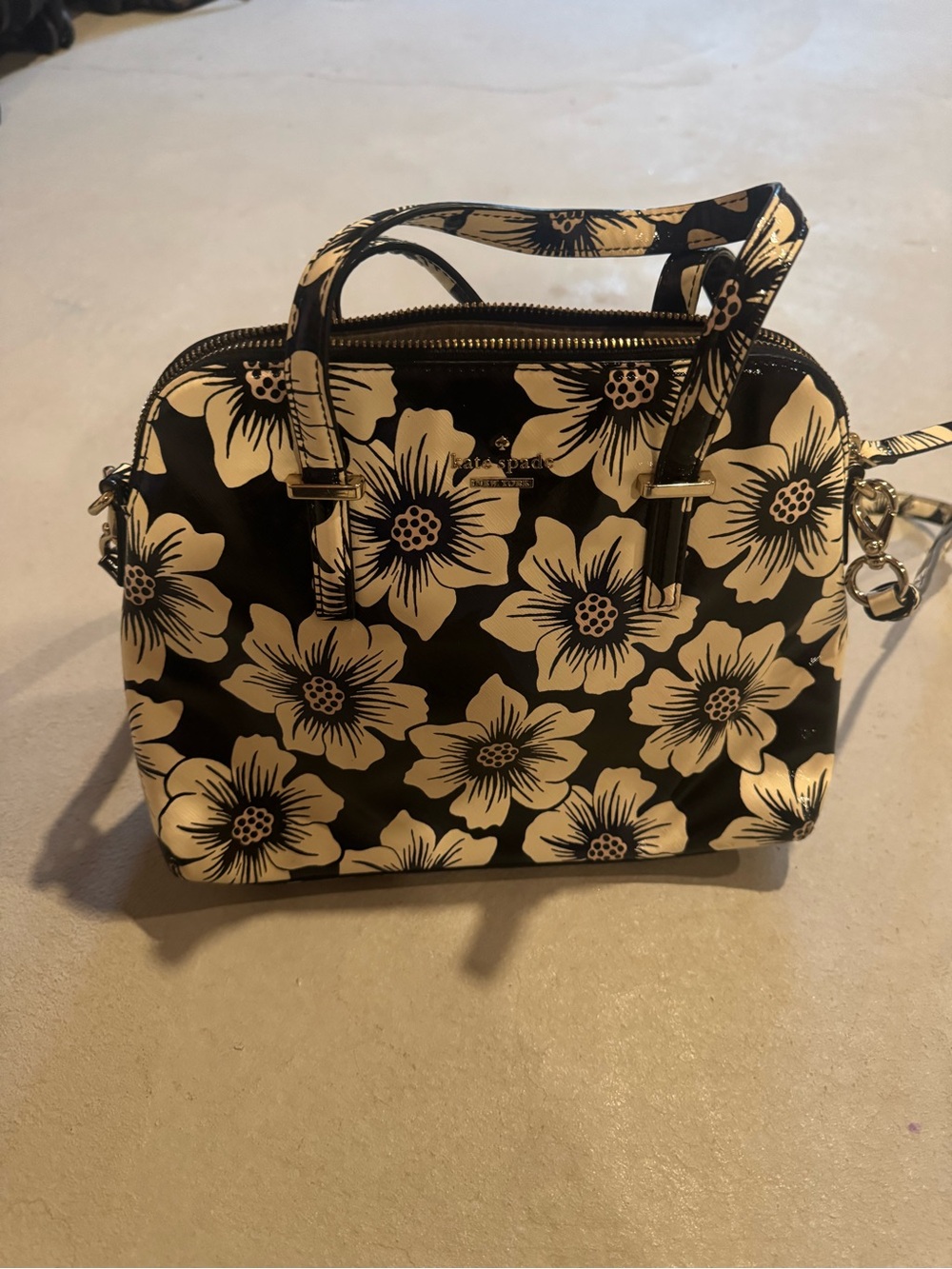 Kate Spade Black & Cream Floral Dome Satchel
